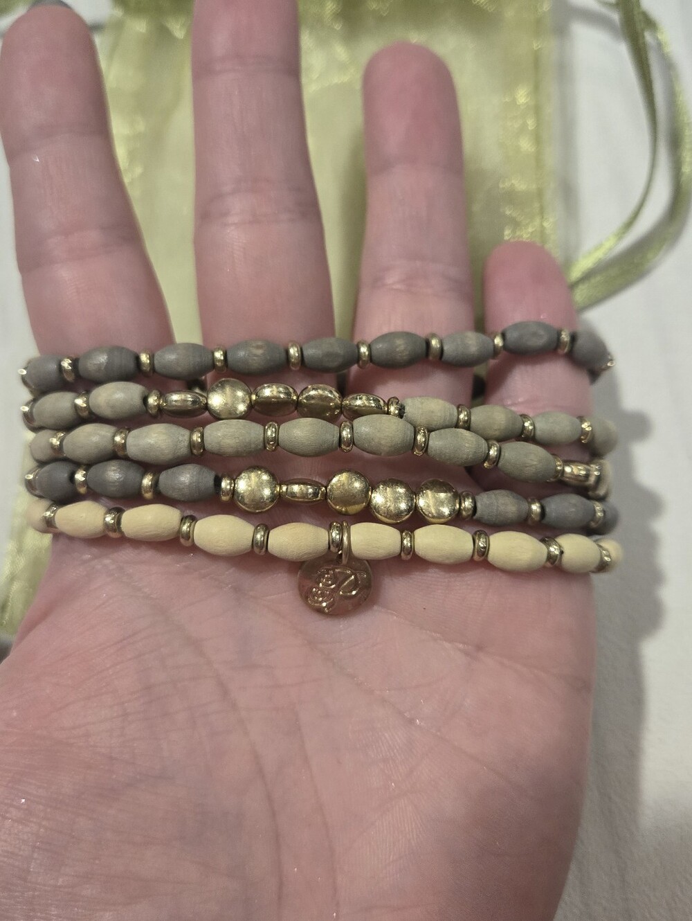 Plunder Neutral Multistrand Bead Bracelet with Gold Accents